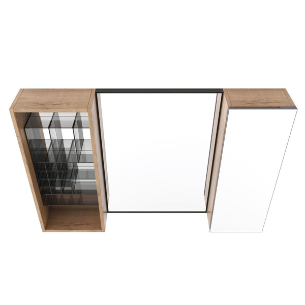 English Elm 41.3 Inch Wall Mounted Bathroom Mirror Cabinet with Adjustable Shelves and Plywood Body W999S00562