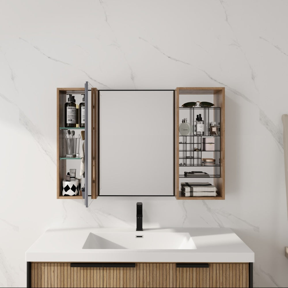 English Elm 41.3 Inch Wall Mounted Bathroom Mirror Cabinet with Adjustable Shelves and Plywood Body W999S00562