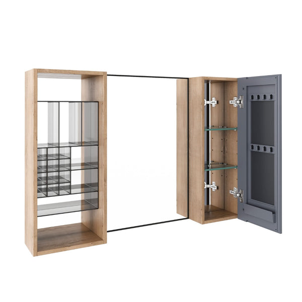 English Elm 41.3 Inch Wall Mounted Bathroom Mirror Cabinet with Adjustable Shelves and Plywood Body W999S00562