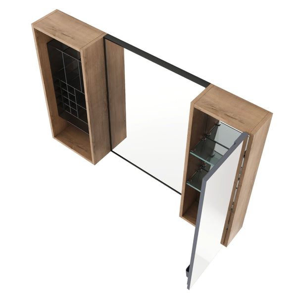 English Elm 41.3 Inch Wall Mounted Bathroom Mirror Cabinet with Adjustable Shelves and Plywood Body W999S00562
