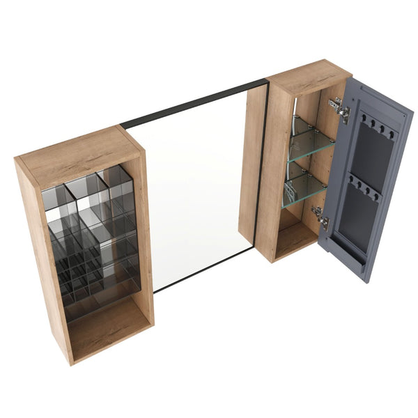 English Elm 41.3 Inch Wall Mounted Bathroom Mirror Cabinet with Adjustable Shelves and Plywood Body W999S00562