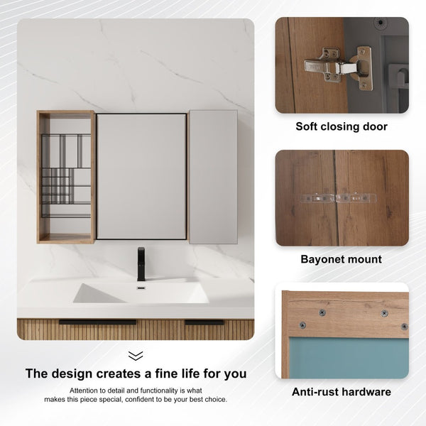 English Elm 41.3 Inch Wall Mounted Bathroom Mirror Cabinet with Adjustable Shelves and Plywood Body W999S00562