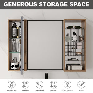 English Elm 41.3 Inch Wall Mounted Bathroom Mirror Cabinet with Adjustable Shelves and Plywood Body W999S00562