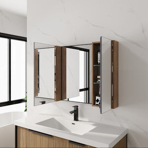 English Elm 43.3 Inch Wall Mounted Medicine Cabinet with Mirror Adjustable Shelves and Plywood Body W999S00563