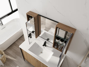 English Elm 43.3 Inch Wall Mounted Medicine Cabinet with Mirror Adjustable Shelves and Plywood Body W999S00563