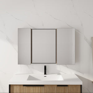 English Elm 43.3 Inch Wall Mounted Medicine Cabinet with Mirror Adjustable Shelves and Plywood Body W999S00563