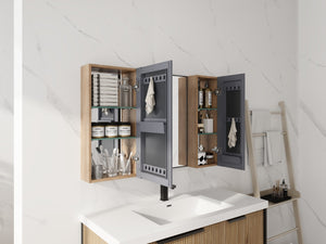 English Elm 43.3 Inch Wall Mounted Medicine Cabinet with Mirror Adjustable Shelves and Plywood Body W999S00563