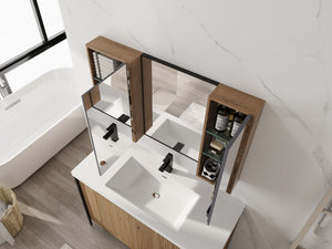 English Elm 43.3 Inch Wall Mounted Medicine Cabinet with Mirror Adjustable Shelves and Plywood Body W999S00563