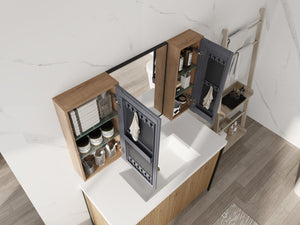 English Elm 43.3 Inch Wall Mounted Medicine Cabinet with Mirror Adjustable Shelves and Plywood Body W999S00563