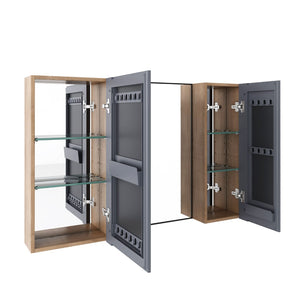 English Elm 43.3 Inch Wall Mounted Medicine Cabinet with Mirror Adjustable Shelves and Plywood Body W999S00563