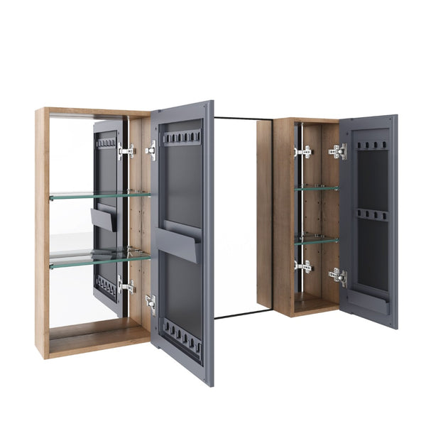 English Elm 43.3 Inch Wall Mounted Medicine Cabinet with Mirror Adjustable Shelves and Plywood Body W999S00563