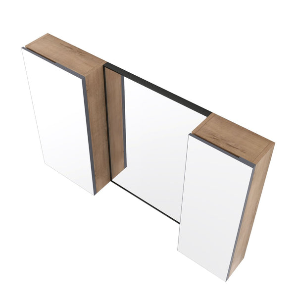 English Elm 43.3 Inch Wall Mounted Medicine Cabinet with Mirror Adjustable Shelves and Plywood Body W999S00563