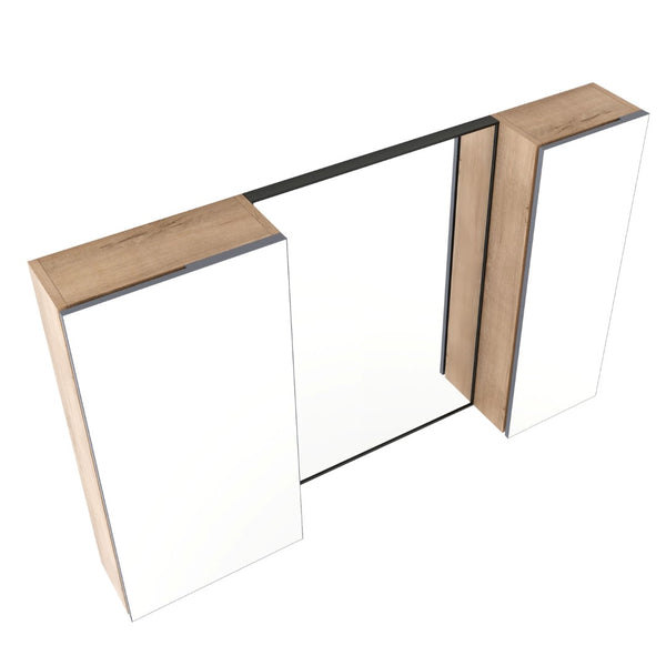 English Elm 43.3 Inch Wall Mounted Medicine Cabinet with Mirror Adjustable Shelves and Plywood Body W999S00563