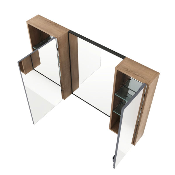 English Elm 43.3 Inch Wall Mounted Medicine Cabinet with Mirror Adjustable Shelves and Plywood Body W999S00563