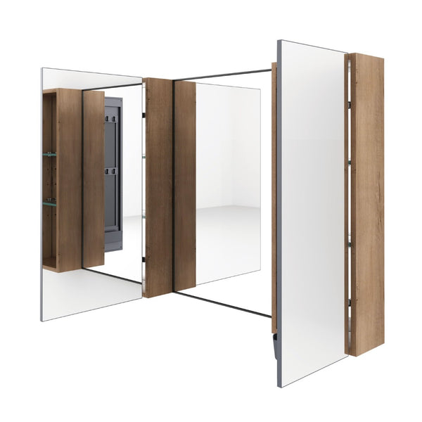 English Elm 43.3 Inch Wall Mounted Medicine Cabinet with Mirror Adjustable Shelves and Plywood Body W999S00563
