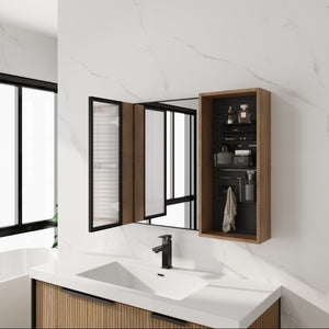 English Elm 41.6 Inch Wall Mounted Bathroom Medicine Cabinet with Mirror Soft Close Plywood Storage Mirror Door with Adjustable Shelves W999S00564