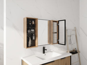 English Elm 41.6 Inch Wall Mounted Bathroom Medicine Cabinet with Mirror Soft Close Plywood Storage Mirror Door with Adjustable Shelves W999S00564