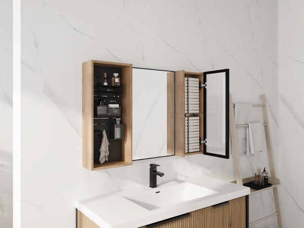 English Elm 41.6 Inch Wall Mounted Bathroom Medicine Cabinet with Mirror Soft Close Plywood Storage Mirror Door with Adjustable Shelves W999S00564