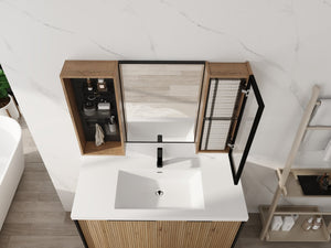 English Elm 41.6 Inch Wall Mounted Bathroom Medicine Cabinet with Mirror Soft Close Plywood Storage Mirror Door with Adjustable Shelves W999S00564