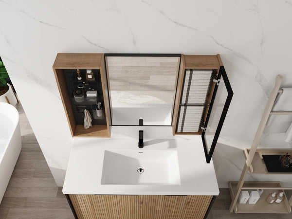 English Elm 41.6 Inch Wall Mounted Bathroom Medicine Cabinet with Mirror Soft Close Plywood Storage Mirror Door with Adjustable Shelves W999S00564