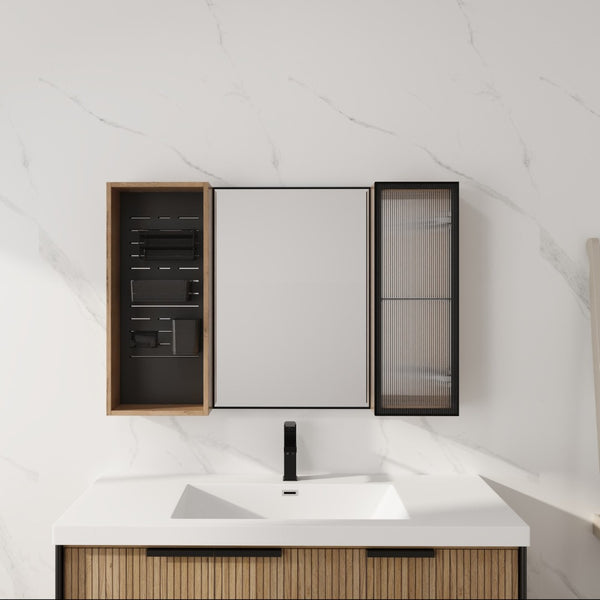 English Elm 41.6 Inch Wall Mounted Bathroom Medicine Cabinet with Mirror Soft Close Plywood Storage Mirror Door with Adjustable Shelves W999S00564