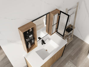 English Elm 41.6 Inch Wall Mounted Bathroom Medicine Cabinet with Mirror Soft Close Plywood Storage Mirror Door with Adjustable Shelves W999S00564