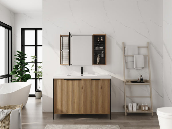 English Elm 41.6 Inch Wall Mounted Bathroom Medicine Cabinet with Mirror Soft Close Plywood Storage Mirror Door with Adjustable Shelves W999S00564