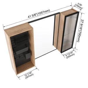 English Elm 41.6 Inch Wall Mounted Bathroom Medicine Cabinet with Mirror Soft Close Plywood Storage Mirror Door with Adjustable Shelves W999S00564