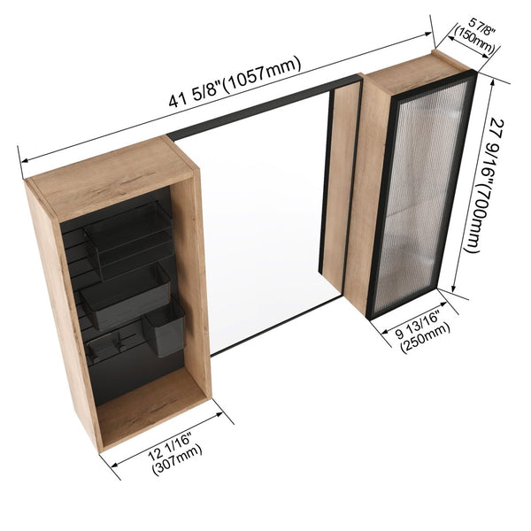 English Elm 41.6 Inch Wall Mounted Bathroom Medicine Cabinet with Mirror Soft Close Plywood Storage Mirror Door with Adjustable Shelves W999S00564