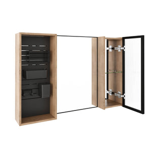 English Elm 41.6 Inch Wall Mounted Bathroom Medicine Cabinet with Mirror Soft Close Plywood Storage Mirror Door with Adjustable Shelves W999S00564