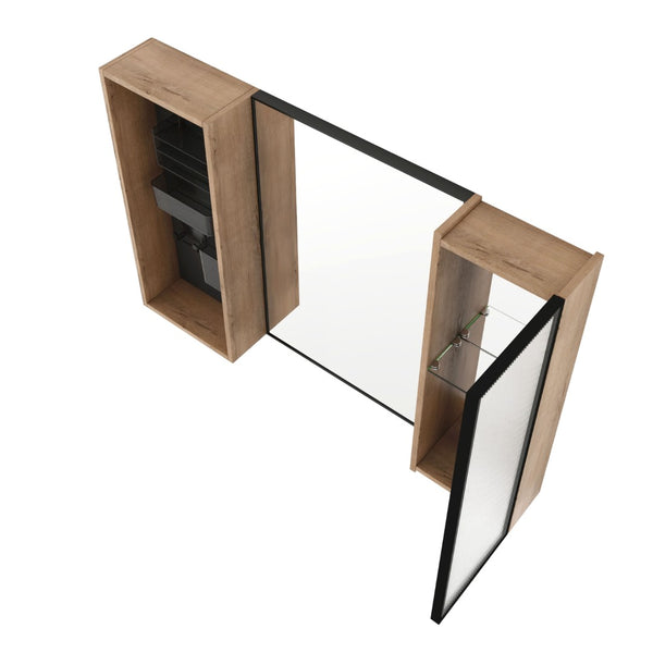 English Elm 41.6 Inch Wall Mounted Bathroom Medicine Cabinet with Mirror Soft Close Plywood Storage Mirror Door with Adjustable Shelves W999S00564