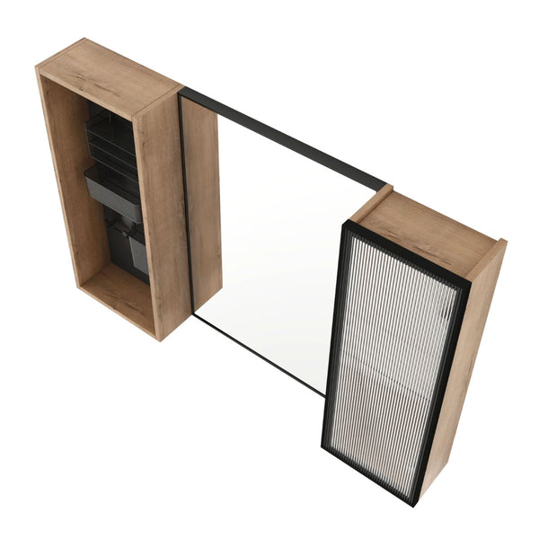 English Elm 41.6 Inch Wall Mounted Bathroom Medicine Cabinet with Mirror Soft Close Plywood Storage Mirror Door with Adjustable Shelves W999S00564