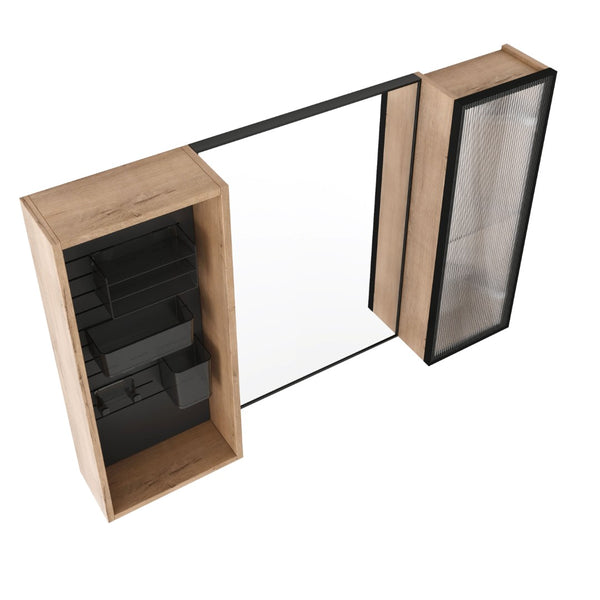 English Elm 41.6 Inch Wall Mounted Bathroom Medicine Cabinet with Mirror Soft Close Plywood Storage Mirror Door with Adjustable Shelves W999S00564