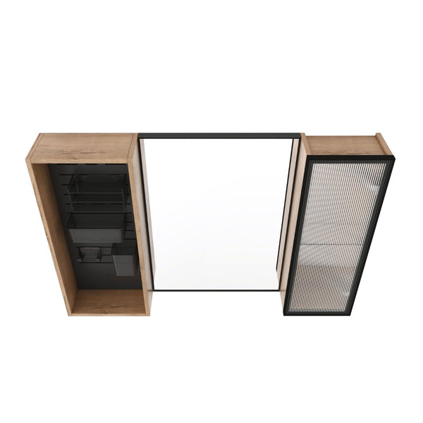English Elm 41.6 Inch Wall Mounted Bathroom Medicine Cabinet with Mirror Soft Close Plywood Storage Mirror Door with Adjustable Shelves W999S00564