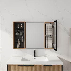 English Elm 41.6 Inch Wall Mounted Bathroom Medicine Cabinet with Mirror Soft Close Plywood Storage Mirror Door with Adjustable Shelves W999S00564
