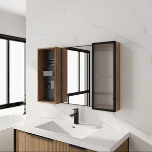 English Elm 41.6 Inch Wall Mounted Bathroom Medicine Cabinet with Mirror Soft Close Plywood Storage Mirror Door with Adjustable Shelves W999S00564