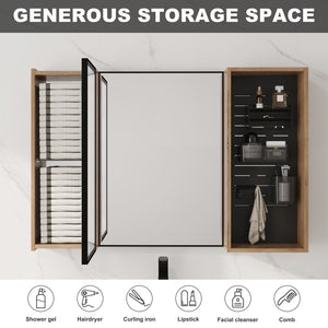 English Elm 41.6 Inch Wall Mounted Bathroom Medicine Cabinet with Mirror Soft Close Plywood Storage Mirror Door with Adjustable Shelves W999S00564