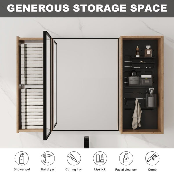 English Elm 41.6 Inch Wall Mounted Bathroom Medicine Cabinet with Mirror Soft Close Plywood Storage Mirror Door with Adjustable Shelves W999S00564