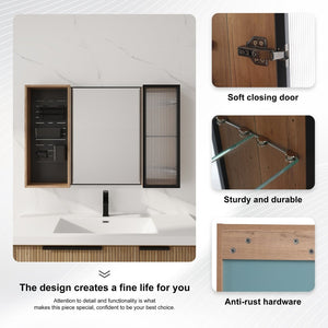 English Elm 41.6 Inch Wall Mounted Bathroom Medicine Cabinet with Mirror Soft Close Plywood Storage Mirror Door with Adjustable Shelves W999S00564