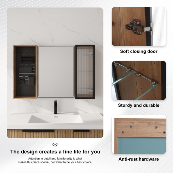 English Elm 41.6 Inch Wall Mounted Bathroom Medicine Cabinet with Mirror Soft Close Plywood Storage Mirror Door with Adjustable Shelves W999S00564