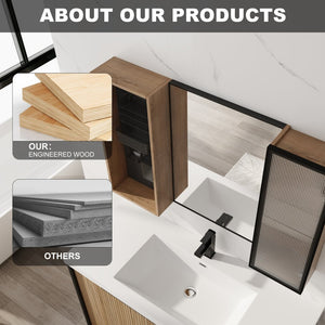 English Elm 41.6 Inch Wall Mounted Bathroom Medicine Cabinet with Mirror Soft Close Plywood Storage Mirror Door with Adjustable Shelves W999S00564