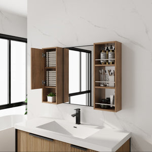English Elm 39.4 Inch Wall Mounted Bathroom Mirror Cabinet with Adjustable Shelves and Plywood Build W999S00565