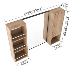English Elm 39.4 Inch Wall Mounted Bathroom Mirror Cabinet with Adjustable Shelves and Plywood Build W999S00565