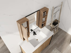 English Elm 39.4 Inch Wall Mounted Bathroom Mirror Cabinet with Adjustable Shelves and Plywood Build W999S00565