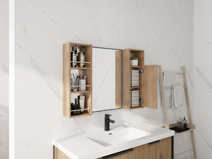 English Elm 39.4 Inch Wall Mounted Bathroom Mirror Cabinet with Adjustable Shelves and Plywood Build W999S00565
