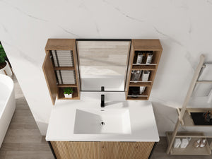 English Elm 39.4 Inch Wall Mounted Bathroom Mirror Cabinet with Adjustable Shelves and Plywood Build W999S00565