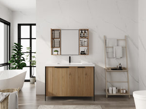 English Elm 39.4 Inch Wall Mounted Bathroom Mirror Cabinet with Adjustable Shelves and Plywood Build W999S00565