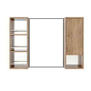 English Elm 39.4 Inch Wall Mounted Bathroom Mirror Cabinet with Adjustable Shelves and Plywood Build W999S00565
