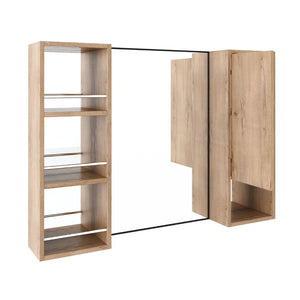 English Elm 39.4 Inch Wall Mounted Bathroom Mirror Cabinet with Adjustable Shelves and Plywood Build W999S00565