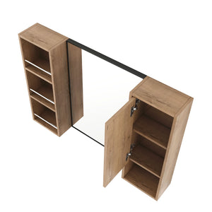 English Elm 39.4 Inch Wall Mounted Bathroom Mirror Cabinet with Adjustable Shelves and Plywood Build W999S00565